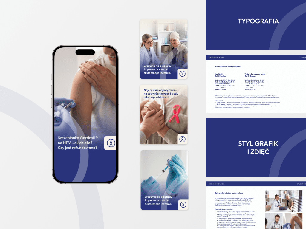 Strategia social media i brandbook zaprojektowany dla fundacji Onkopedia przez agencję Innova Creative Warszawa